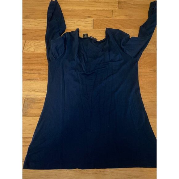 Tahari women's navy blue twisted v-neck long sleeve casual blouse size medium - Picture 6 of 8